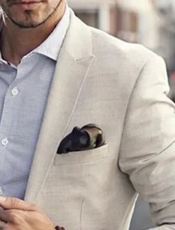 Discount OUKU Men's Linen Blazer Sport Coat Notch Collar Fashion Casual Solid Colored Tailored Fit Single Breasted One-button Beige