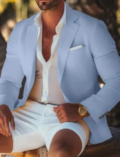 New OUKU Men's Linen Blazer Sport Coat Summer Fashion Casual Solid Colored Blazer Yellow Standard Fit Single Breasted One-button