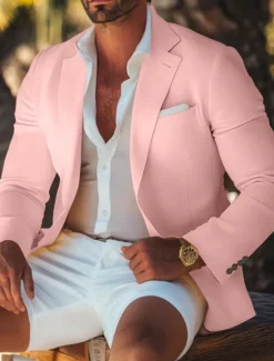 New OUKU Men's Linen Blazer Sport Coat Summer Fashion Casual Solid Colored Blazer Yellow Standard Fit Single Breasted One-button