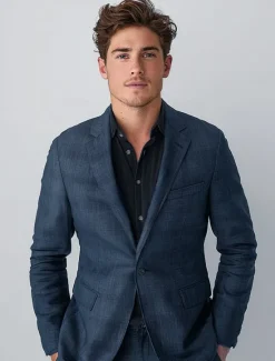 Sale OUKU Men's Linen Blazer Suits Wedding Anniversary Vacation Elegant Neutral Spring & Fall Cotton Linen Solid Color Buttons Comfy Single Breasted One-button Blazer Black Dark Red Navy Blue Green