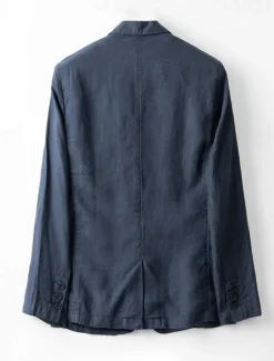 Online OUKU Men's Linen Blazer Suits Wedding Anniversary Vacation Elegant Neutral Spring & Fall Cotton Linen Solid Color Buttons Comfy Single Breasted One-button Blazer White Navy Blue Beige Gray