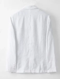 Online OUKU Men's Linen Blazer Suits Wedding Anniversary Vacation Elegant Neutral Spring & Fall Cotton Linen Solid Color Buttons Comfy Single Breasted One-button Blazer White Navy Blue Beige Gray