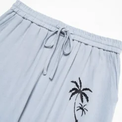 Clearance OUKU Men's Linen Pants 40% Linen Trousers Summer Pants Beach Pants Drawstring Elastic Waist Straight Leg Coconut Tree Breathable Full Length Vacation Beach Fashion Casual Blue Brown