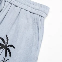 Clearance OUKU Men's Linen Pants 40% Linen Trousers Summer Pants Beach Pants Drawstring Elastic Waist Straight Leg Coconut Tree Breathable Full Length Vacation Beach Fashion Casual Blue Brown