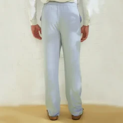 Clearance OUKU Men's Linen Pants 40% Linen Trousers Summer Pants Beach Pants Drawstring Elastic Waist Straight Leg Coconut Tree Breathable Full Length Vacation Beach Fashion Casual Blue Brown