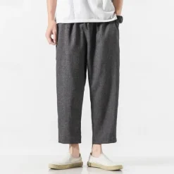 Clearance OUKU Men's Linen Pants Baggy Pants Cropped Pants Harem Pants Pocket Solid Colored Sports Full Length Daily Holiday Stylish Casual Loose Fit Black Light Grey Inelastic