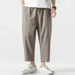 Clearance OUKU Men's Linen Pants Baggy Pants Cropped Pants Harem Pants Pocket Solid Colored Sports Full Length Daily Holiday Stylish Casual Loose Fit Black Light Grey Inelastic