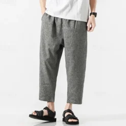 Clearance OUKU Men's Linen Pants Baggy Pants Cropped Pants Harem Pants Pocket Solid Colored Sports Full Length Daily Holiday Stylish Casual Loose Fit Black Light Grey Inelastic