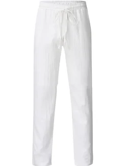 OUKU Men's Linen Pants Beach Pants Black White Blue M L XL