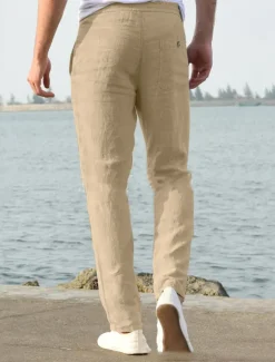 OUKU Men's Linen Pants Beach Pants Black White Blue M L XL