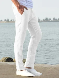 OUKU Men's Linen Pants Beach Pants Black White Blue M L XL