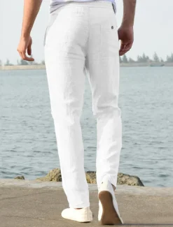 OUKU Men's Linen Pants Beach Pants Black White Blue M L XL