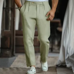 New OUKU Men's Linen Pants Chinos Solid Color Full Length Wedding Party Outdoor Elegant Vacation Black White Micro-elastic