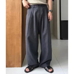 Online OUKU Men's Linen Pants Cotton Pants Trousers Summer Pants Pocket Straight Leg Plain Comfort Breathable Vacation Daily Holiday Hawaiian Boho Army Green Navy Blue