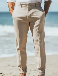 Discount OUKU Men's Linen Pants Dress Pants Summer Trousers Straight Leg Plain Breathable Casual Daily Holiday Standard Fit Khaki Beige