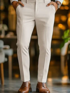 Hot OUKU Men's Linen Pants Dress Pants Trousers Summer Straight Leg Plain Comfort Breathable Casual Daily Standard Fit Sky Blue Beige