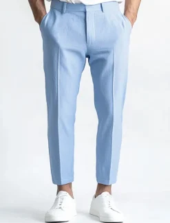 Sale OUKU Men's Linen Pants Dress Pants Summer Trousers Straight Leg Plain Breathable Casual Daily Standard Fit Black White Blue