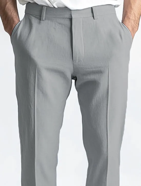Sale OUKU Men's Linen Pants Dress Pants Summer Trousers Straight Leg Plain Breathable Casual Daily Standard Fit Black White Blue