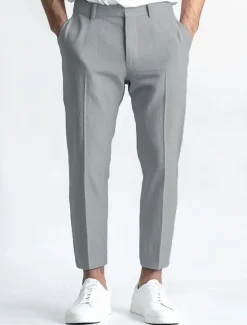 Sale OUKU Men's Linen Pants Dress Pants Summer Trousers Straight Leg Plain Breathable Casual Daily Standard Fit Black White Blue