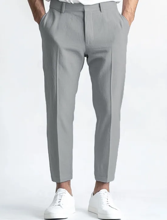 Sale OUKU Men's Linen Pants Dress Pants Summer Trousers Straight Leg Plain Breathable Casual Daily Standard Fit Black White Blue
