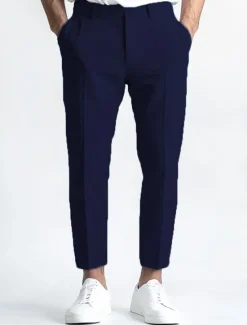 Sale OUKU Men's Linen Pants Dress Pants Summer Trousers Straight Leg Plain Breathable Casual Daily Standard Fit Black White Blue