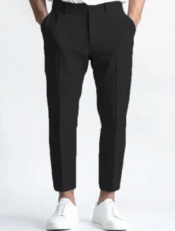 Sale OUKU Men's Linen Pants Dress Pants Summer Trousers Straight Leg Plain Breathable Casual Daily Standard Fit Black White Blue
