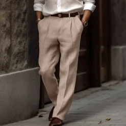 New OUKU Men's Linen Pants Summer Pants Buttons Front Pocket Straight Leg Plain Comfort Breathable Casual Daily Holiday Fashion Basic Black White