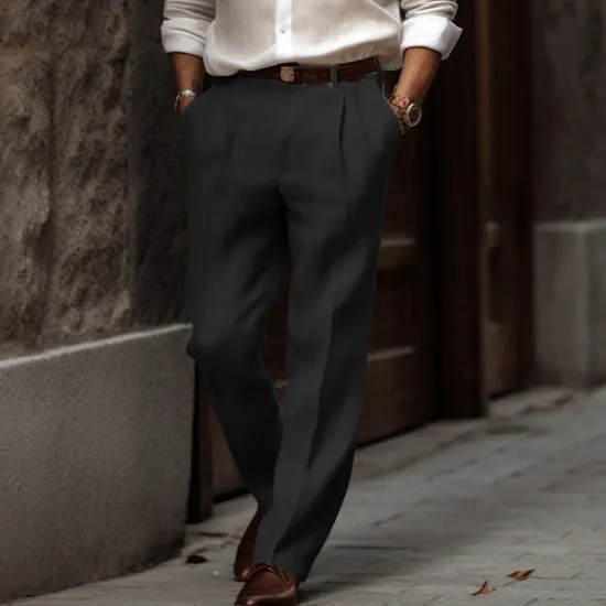 New OUKU Men's Linen Pants Summer Pants Buttons Front Pocket Straight Leg Plain Comfort Breathable Casual Daily Holiday Fashion Basic Black White
