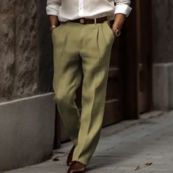 New OUKU Men's Linen Pants Summer Pants Buttons Front Pocket Straight Leg Plain Comfort Breathable Casual Daily Holiday Fashion Basic Black White