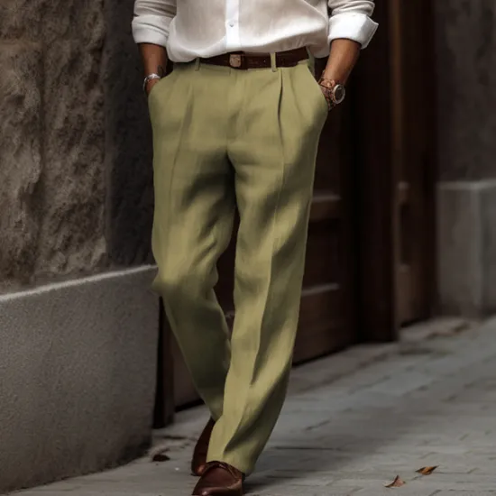 New OUKU Men's Linen Pants Summer Pants Buttons Front Pocket Straight Leg Plain Comfort Breathable Casual Daily Holiday Fashion Basic Black White