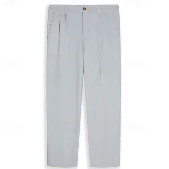 New OUKU Men's Linen Pants Summer Pants Buttons Front Pocket Straight Leg Plain Comfort Breathable Casual Daily Holiday Fashion Basic Black White