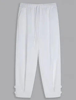 Discount OUKU Men's Linen Pants Summer Pants Cropped Pants Beach Pants Drawstring Elastic Waist Plain Comfort Breathable Calf-Length Casual Daily Holiday Fashion Classic Style Black White