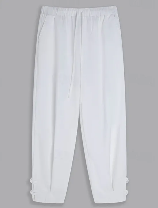 Discount OUKU Men's Linen Pants Summer Pants Cropped Pants Beach Pants Drawstring Elastic Waist Plain Comfort Breathable Calf-Length Casual Daily Holiday Fashion Classic Style Black White