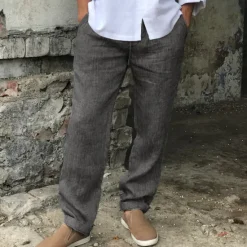Discount OUKU Men's Linen Pants Trousers Summer Pants Beach Pants Drawstring Elastic Waist Straight Leg Plain Comfort Breathable Casual Daily Holiday Streetwear Designer Gray