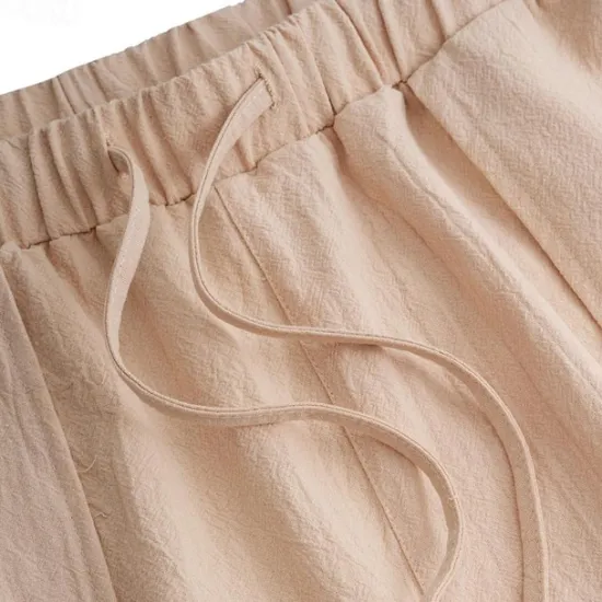 Clearance OUKU Men's Linen Pants Trousers Summer Pants Beach Pants Pocket Drawstring Elastic Waistband Plain Comfort Breathable Full Length Daily Streetwear Fashion Casual / Sporty Loose Fit Dark Khaki Black
