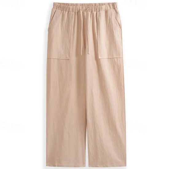 Clearance OUKU Men's Linen Pants Trousers Summer Pants Beach Pants Pocket Drawstring Elastic Waistband Plain Comfort Breathable Full Length Daily Streetwear Fashion Casual / Sporty Loose Fit Dark Khaki Black