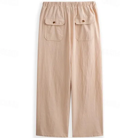 Clearance OUKU Men's Linen Pants Trousers Summer Pants Beach Pants Pocket Drawstring Elastic Waistband Plain Comfort Breathable Full Length Daily Streetwear Fashion Casual / Sporty Loose Fit Dark Khaki Black