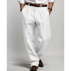 Clearance OUKU Men's Linen Pants Trousers Summer Pants Pleated Pants Front Pocket Straight Leg Plain Comfort Breathable Casual Daily Holiday Fashion Basic Black White