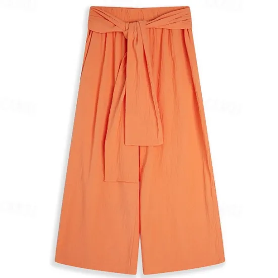 Outlet OUKU Men's Linen Pants Trousers Summer Pants Drawstring Elastic Waist Wide Leg Plain Comfort Breathable Full Length Casual Daily Holiday Fashion Classic Style Loose Fit White Navy Blue Micro-elastic