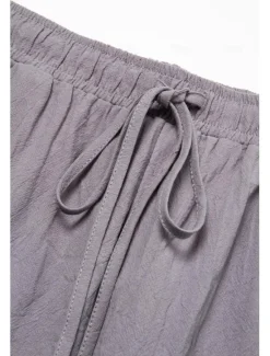 Online OUKU Men's Linen Pants Trousers Summer Pants Beach Pants Buttons Drawstring Elastic Waist Plain Comfort Breathable Full Length Casual Daily Holiday Fashion Classic Style White Blue