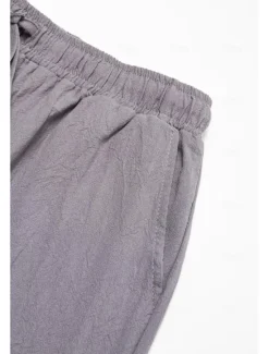 Online OUKU Men's Linen Pants Trousers Summer Pants Beach Pants Buttons Drawstring Elastic Waist Plain Comfort Breathable Full Length Casual Daily Holiday Fashion Classic Style White Blue