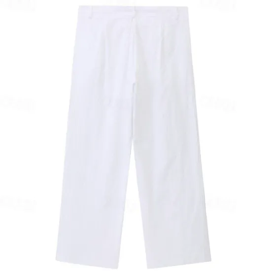 Clearance OUKU Men's Linen Pants Trousers Summer Pants Beach Pants Drawstring Side Button Straight Leg Plain Comfort Breathable Full Length Casual Daily Holiday Fashion Classic Style Black White