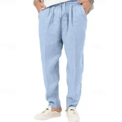 Clearance OUKU Men's Linen Pants Trousers Summer Pants Beach Pants Pocket Drawstring Elastic Waist Plain Comfort Breathable Vacation Daily Holiday Hawaiian Boho Black White