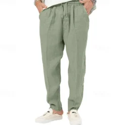 Clearance OUKU Men's Linen Pants Trousers Summer Pants Beach Pants Pocket Drawstring Elastic Waist Plain Comfort Breathable Vacation Daily Holiday Hawaiian Boho Black White