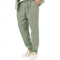 Clearance OUKU Men's Linen Pants Trousers Summer Pants Beach Pants Pocket Drawstring Elastic Waist Plain Comfort Breathable Vacation Daily Holiday Hawaiian Boho Black White