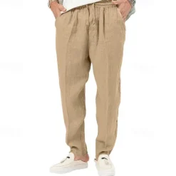 Clearance OUKU Men's Linen Pants Trousers Summer Pants Beach Pants Pocket Drawstring Elastic Waist Plain Comfort Breathable Vacation Daily Holiday Hawaiian Boho Black White