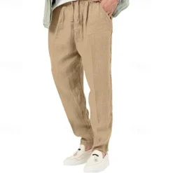 Clearance OUKU Men's Linen Pants Trousers Summer Pants Beach Pants Pocket Drawstring Elastic Waist Plain Comfort Breathable Vacation Daily Holiday Hawaiian Boho Black White