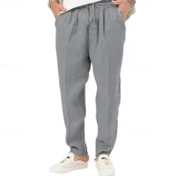 Clearance OUKU Men's Linen Pants Trousers Summer Pants Beach Pants Pocket Drawstring Elastic Waist Plain Comfort Breathable Vacation Daily Holiday Hawaiian Boho Black White