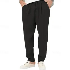 Clearance OUKU Men's Linen Pants Trousers Summer Pants Beach Pants Pocket Drawstring Elastic Waist Plain Comfort Breathable Vacation Daily Holiday Hawaiian Boho Black White