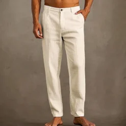 Hot OUKU Men's Linen Pants Trousers Summer Pants Beach Pants Pocket Plain Comfort Breathable Vacation Daily Holiday Hawaiian Boho Black White